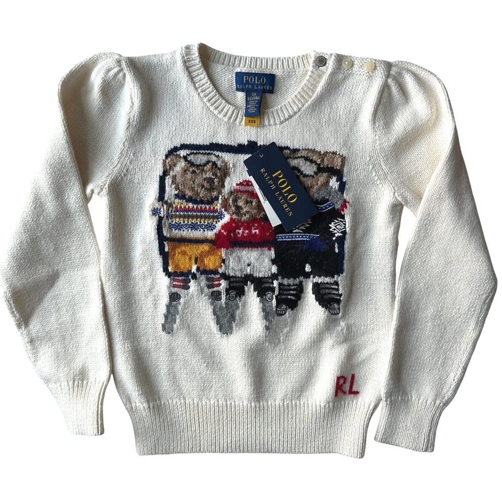 NWT Polo Ralph Lauren Girls Polo Bear Ski Lift Knit Sweater Cream 6X - Picture 6 of 14